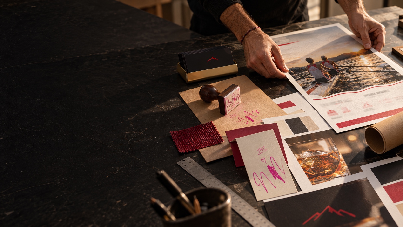 Tavolo di lavoro con materiali grafici